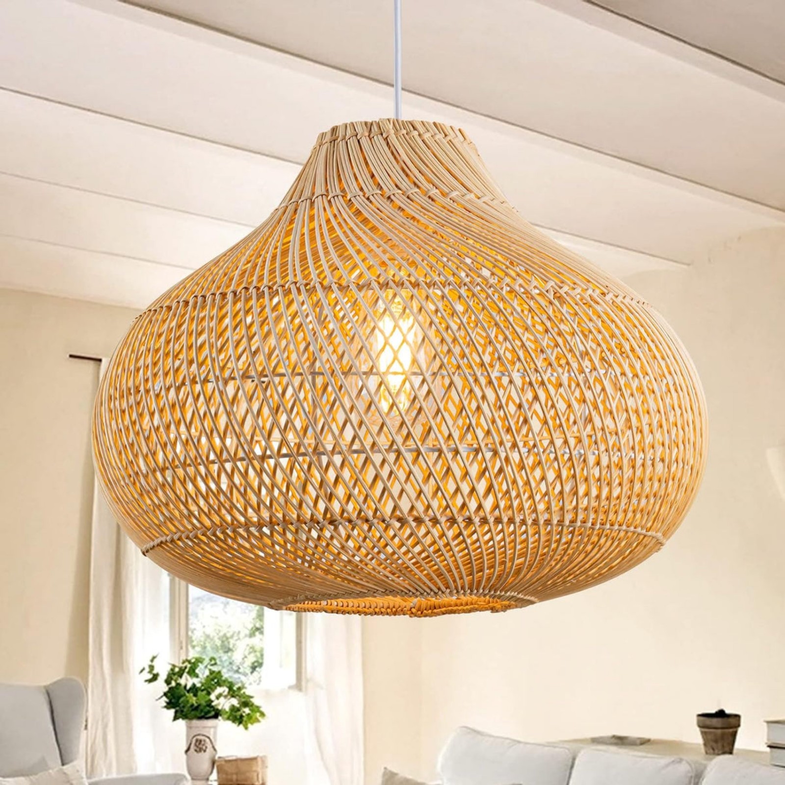 Karjearl Rattan Pendant Lights, Large Wicker Chandelier (L717)