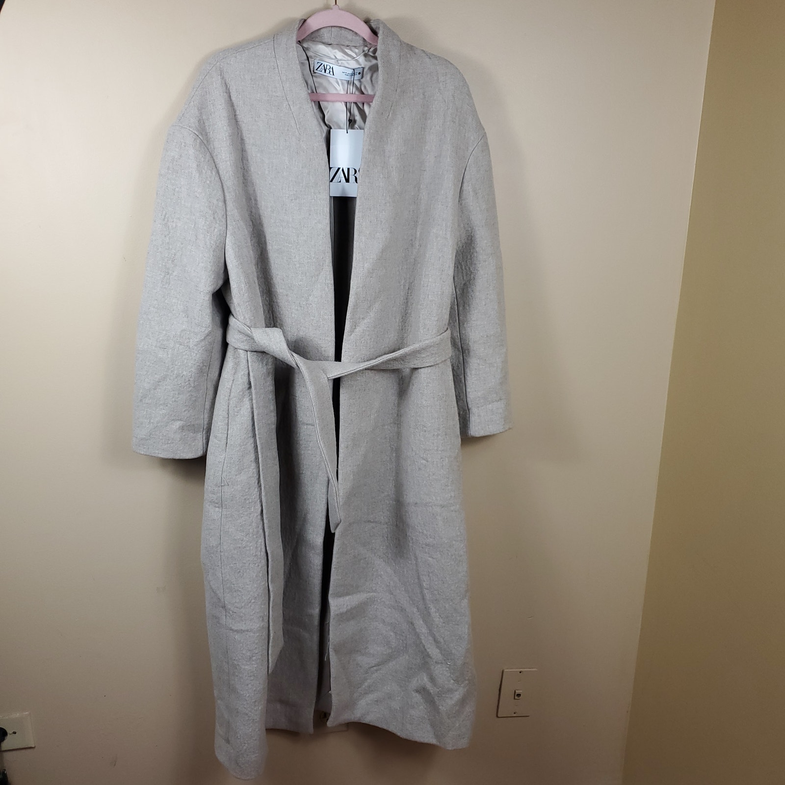 Zara Belted Long Length Wool Blend Coat Size M