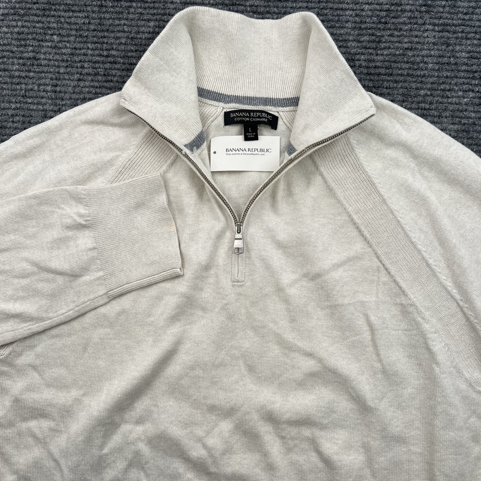 Banana Republic Men's Large Sweater Cotton Cashmere 1/4 Zip Pullover Cream