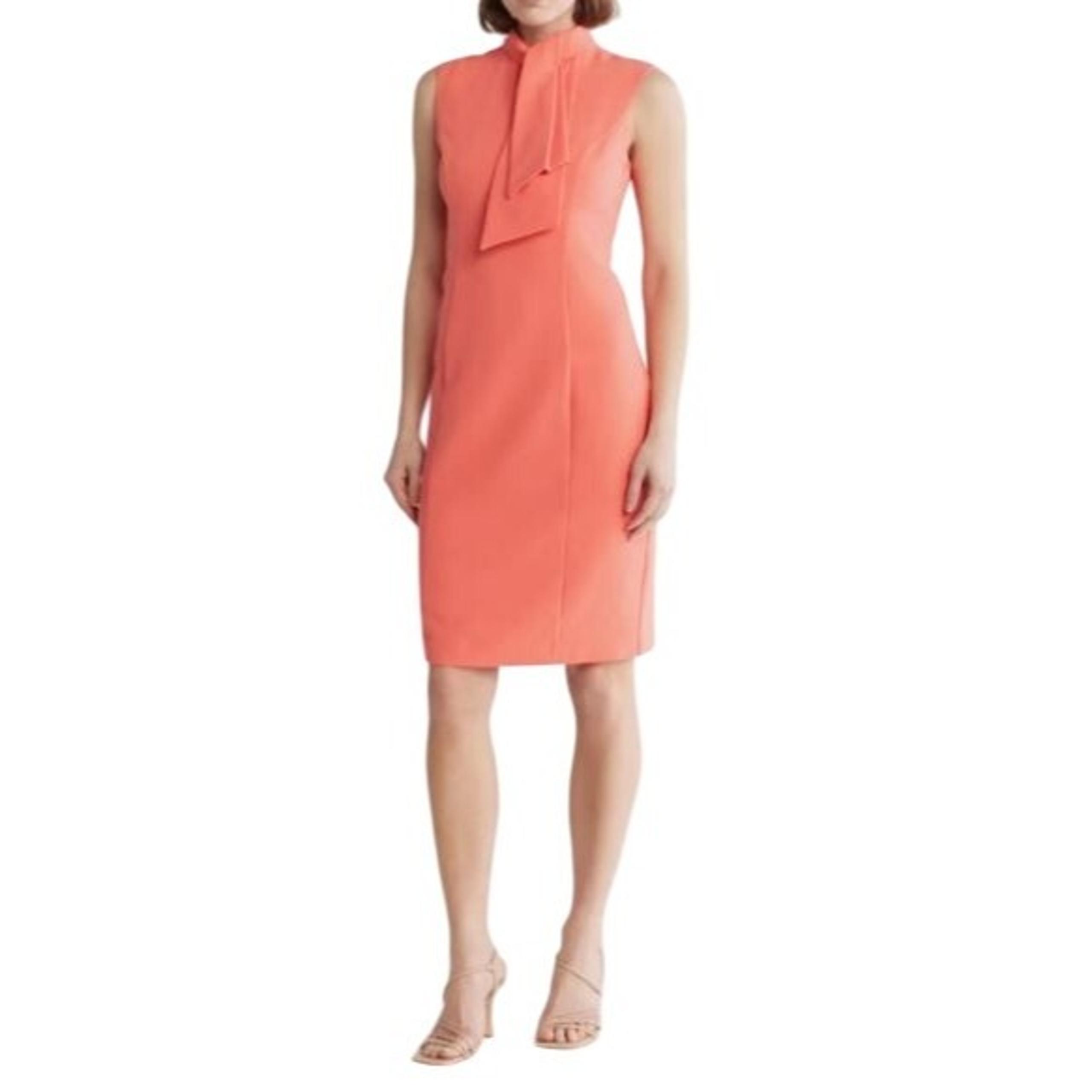 Eliza J Womens Coral Tie Neck Sleeveless Crepe Sheath Midi Dress Sz 8 NWT
