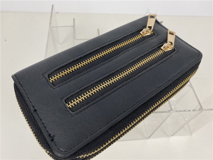Black Color Multi-Pocket Women Bag Lady Long Pouch Wallet with Double Zipper