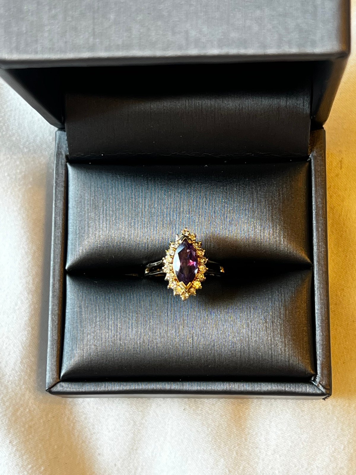 marquise cut amethyst ring with diamonds