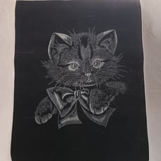 Vtg Cat Kitten Tri Chem Picture to Paint Liquid Embriodery Black Felt Velvet