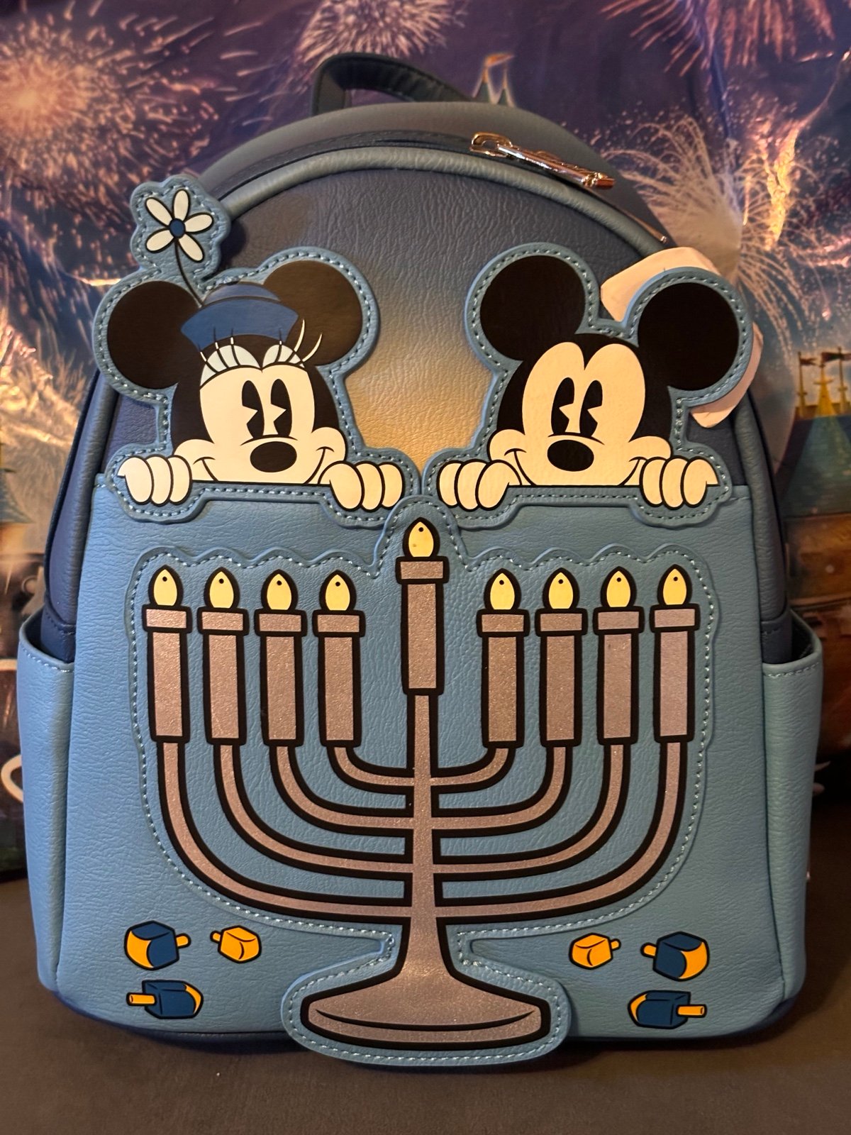 Mickey and Minnie Mouse Hanukkah Light-Up Loungefly Mini Backpack