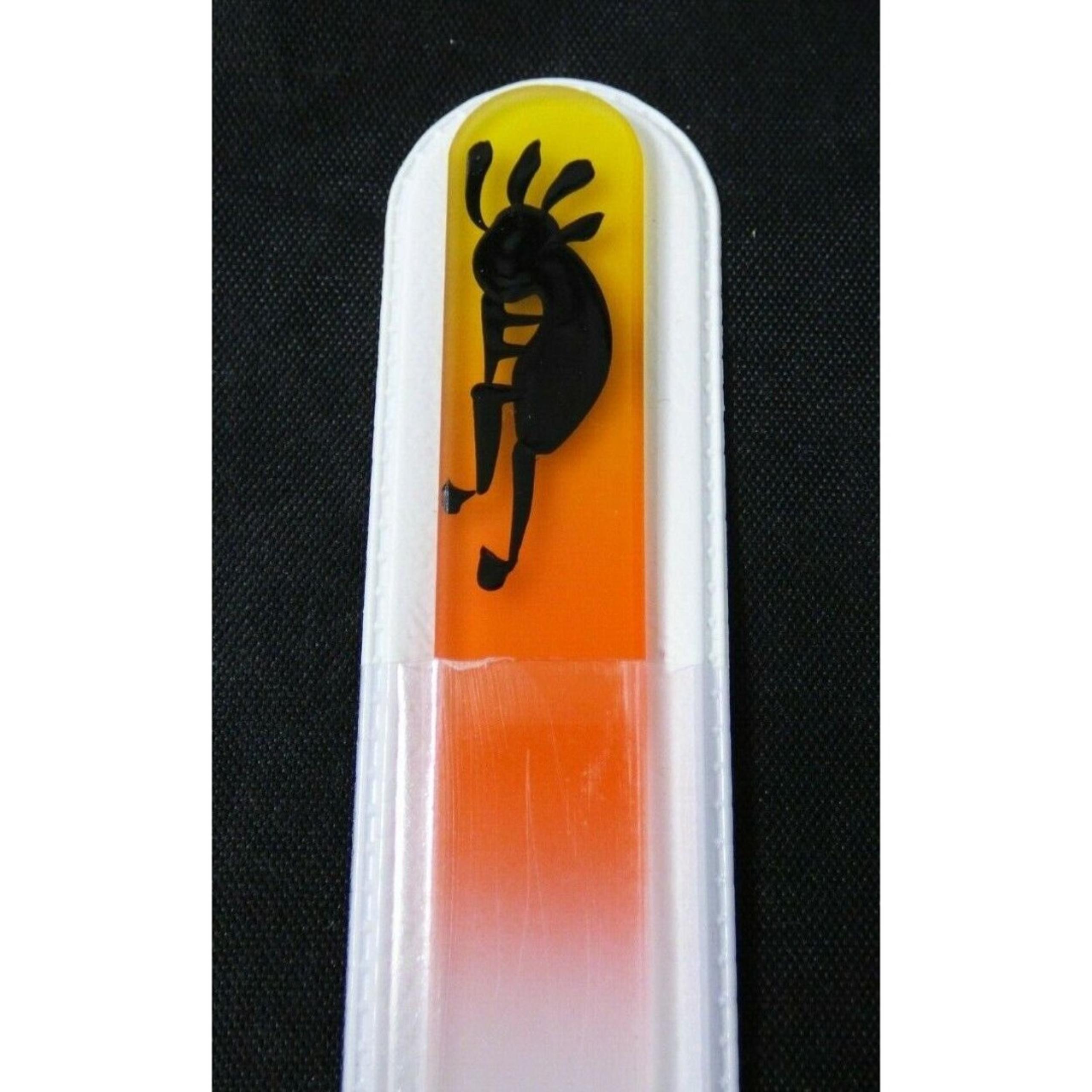 Glass Nail File Kokopelli Czech Crystal Yellow Orange Color Hand Painted Medium