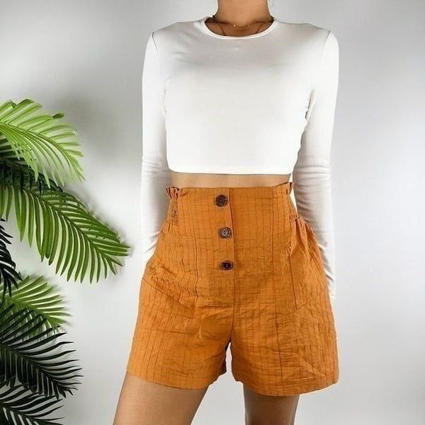 Women's Vintage Orange Boho Coast Chic Granola Girl High Waisted Shorts / M