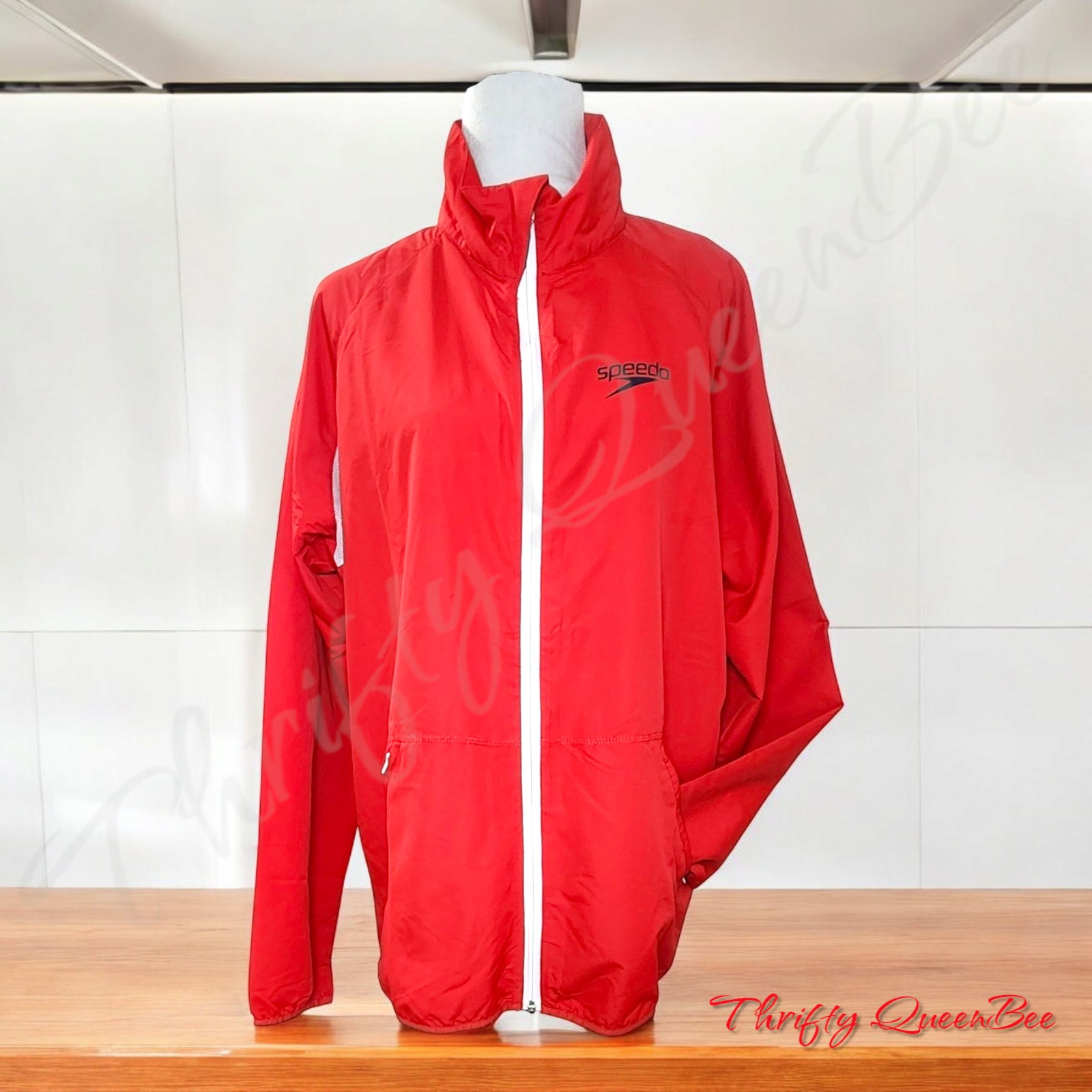 Speedo Naatan Full Zip Windbreaker Jacket Womens Size XL Red Swim Lightweight