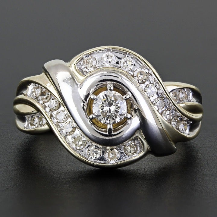 Vintage 10k Yellow + White Gold Cocktail / Anniversary Ring by Samuel Aaron Inc.