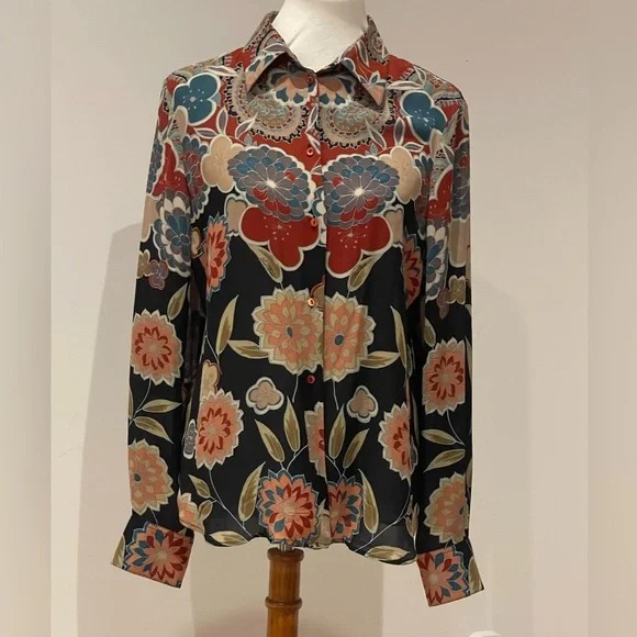 Loro Piana - Silk Floral Print Button Up Top - Size 48