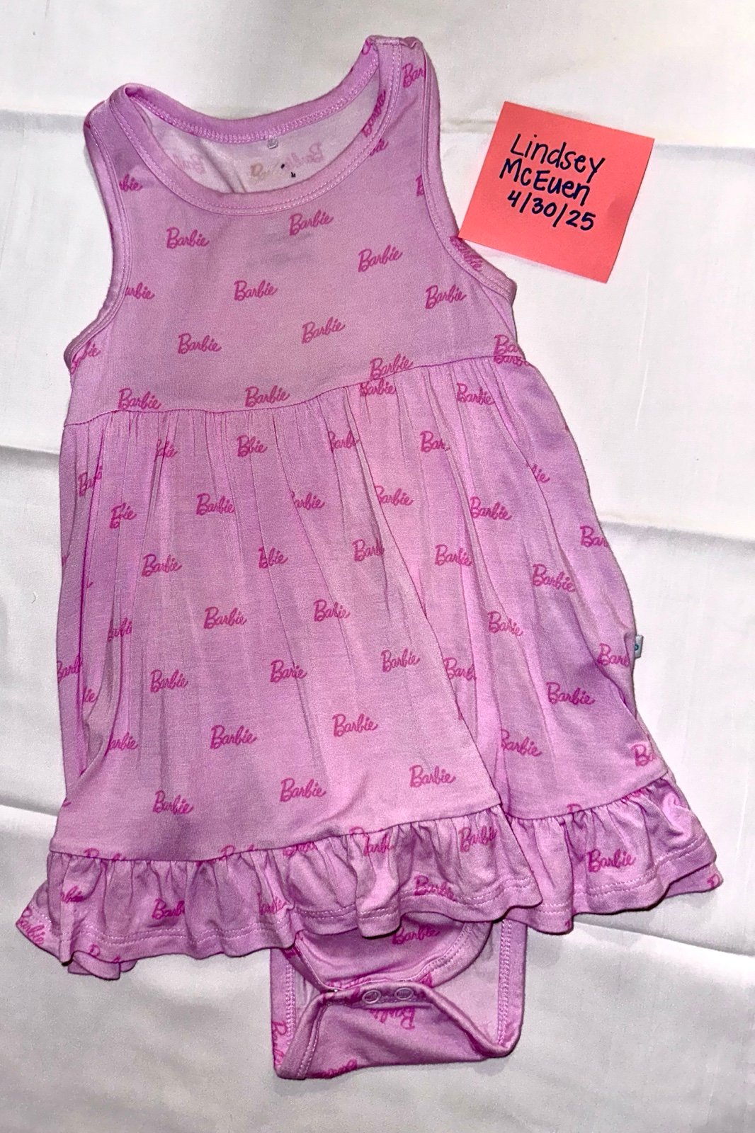 Posh Peanut Pastel Barbie Racerback Ruffled Twirl Bodysuit Dress 2T