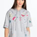JOHNNY WAS CLEO FRENCH TERRY GREY EMBROIDERED SHORT SLEEVE HOODIE SIZE X/SMALL