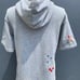 JOHNNY WAS CLEO FRENCH TERRY GREY EMBROIDERED SHORT SLEEVE HOODIE SIZE X/SMALL