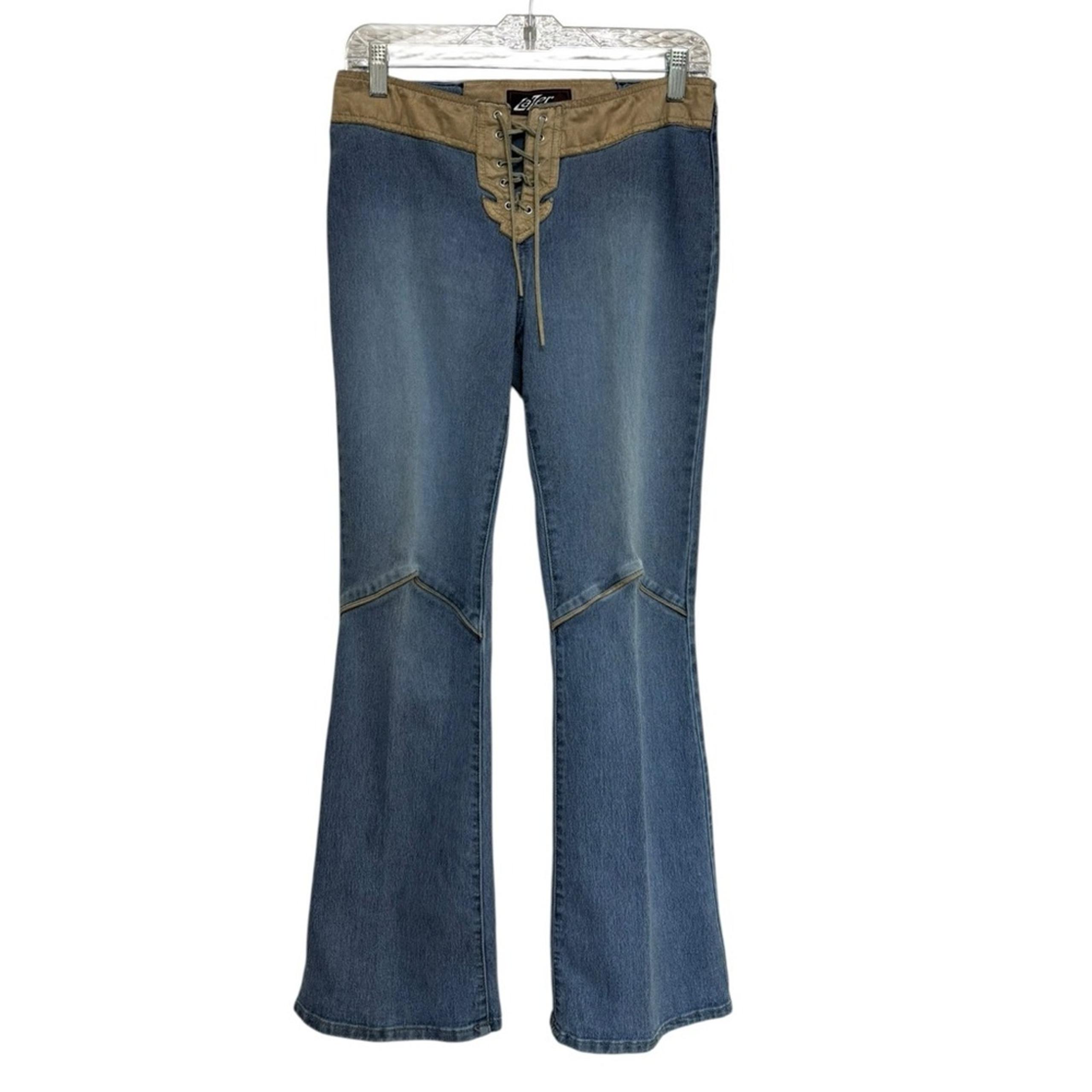 Vintage Y2K Lazer Jeans Low Rise Lace Up Suede Cowgirl Flare Jeans  - Size 9