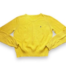 Ralph Lauren Mens Sweater V-Neck Pullover Long Sleeves Pony Knitted Yellow