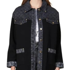 Women's Denim Trimmed Knit Jacket - Black