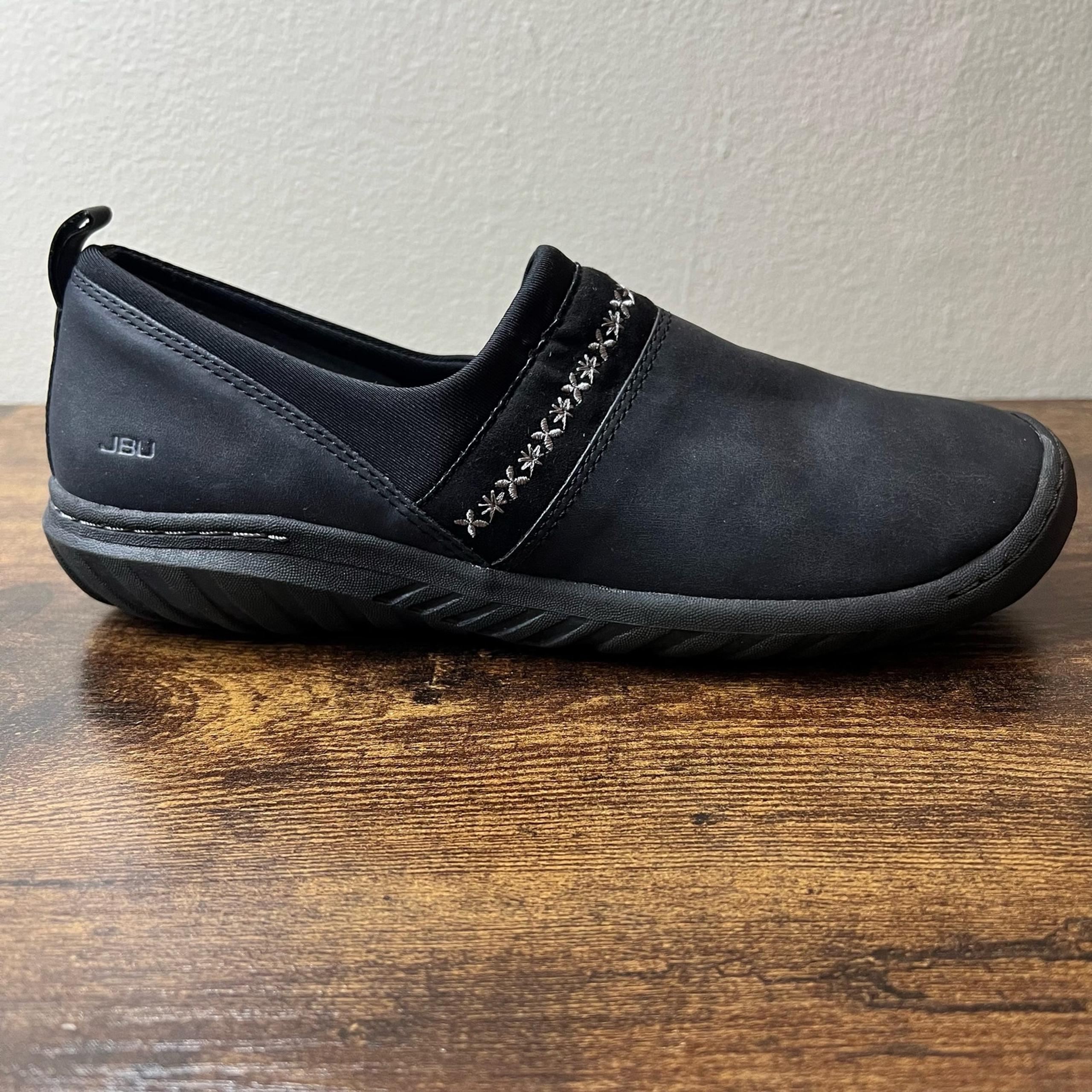 JBU by Jambu Becca Slip On Loafers 10 Womens Black Faux Fur Embroidered Comfort