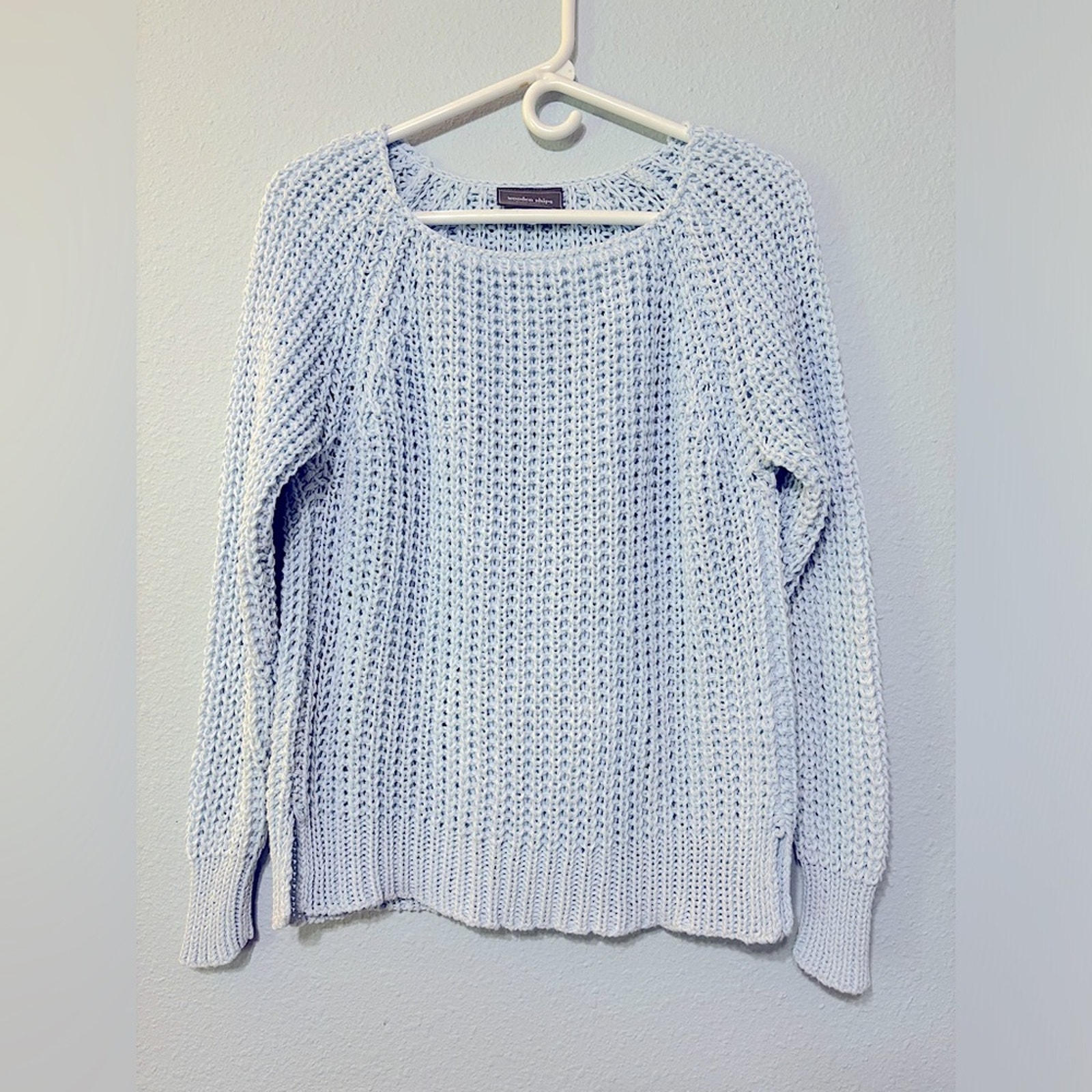 Wooden Ships Light Blue Open Knit Raglan Pullover Sweater XS