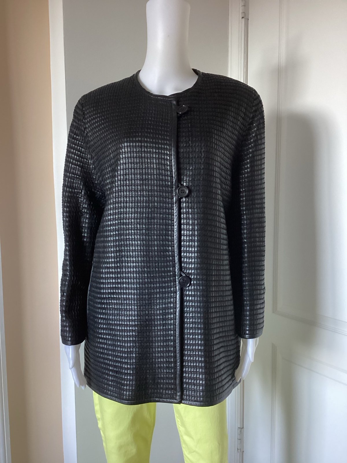 Basketweave leather jacket