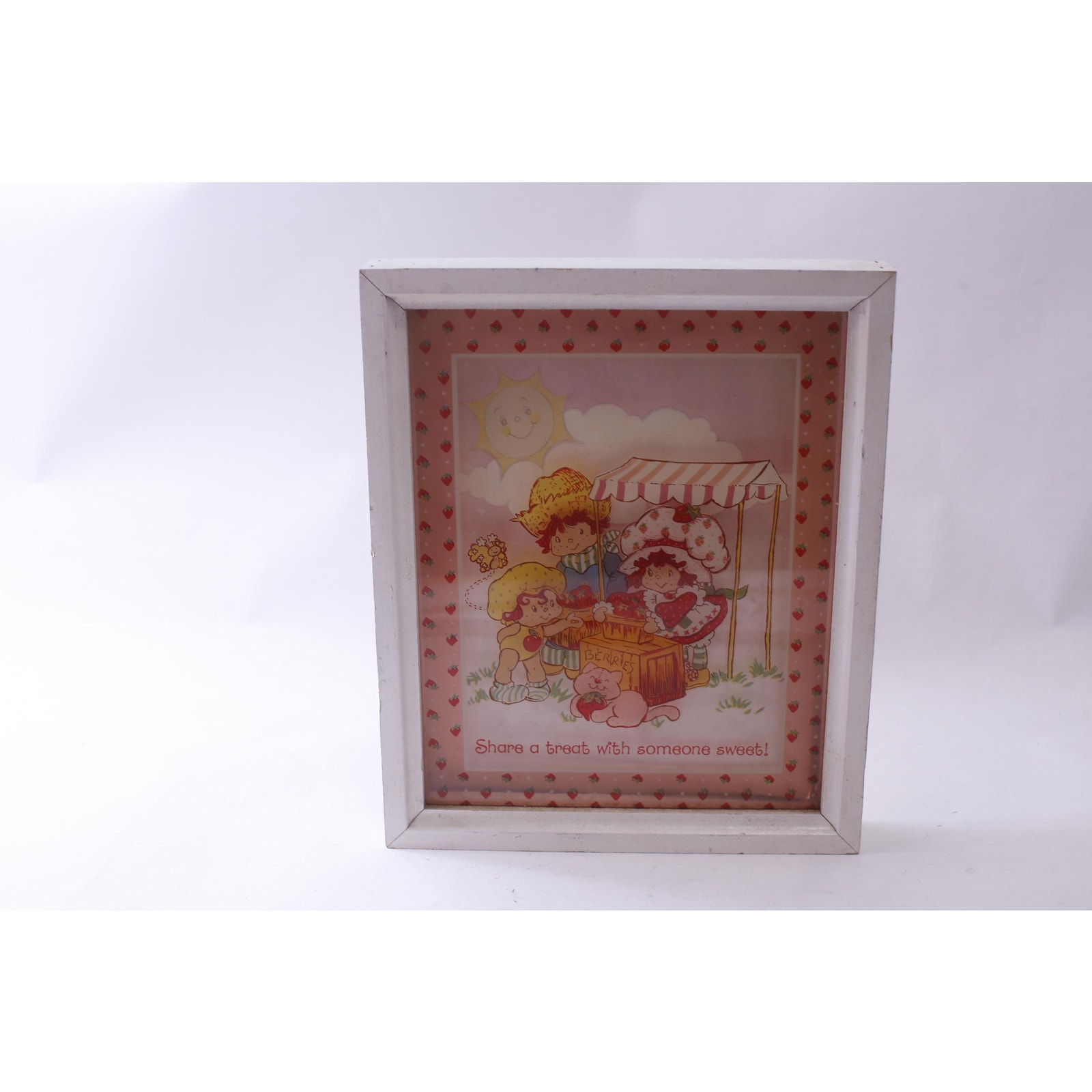 80s Strawberry Shortcake, Painted Glass Picture, Wall Hanging, LuLu's, 1980