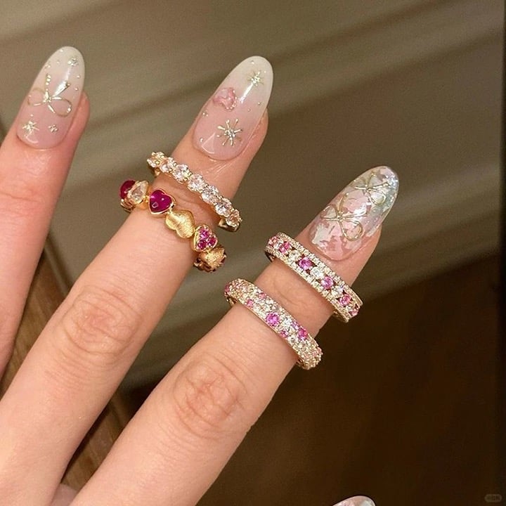 Pink Gradient Crystal Ring – Rose Gold Eternity Band | Pre-Order