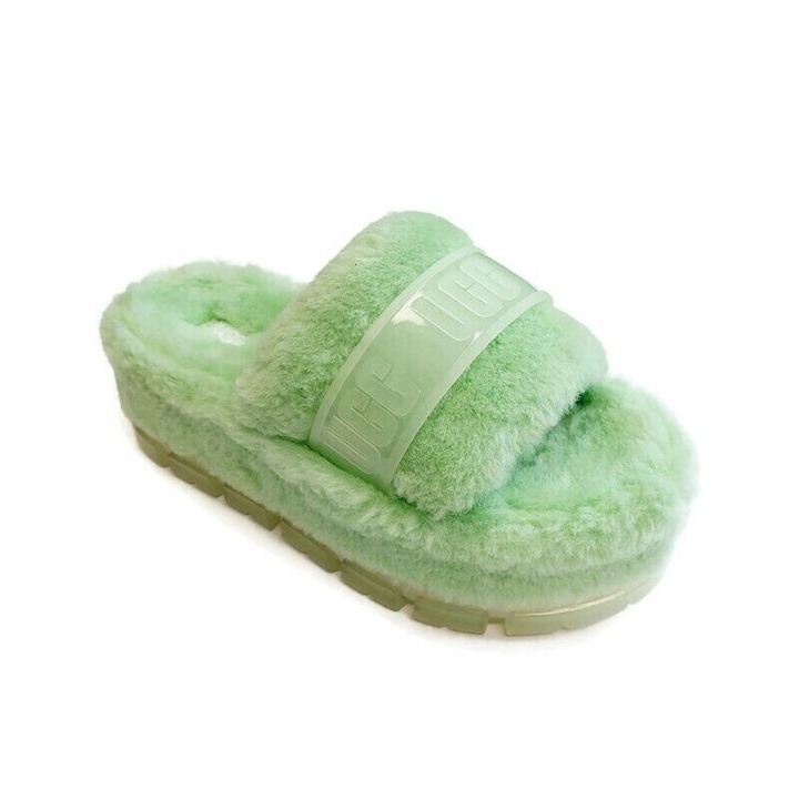 UGG Fluffita Clear 2.75 Platform Slippers Womens Size 12 Parakeet Green 1131971