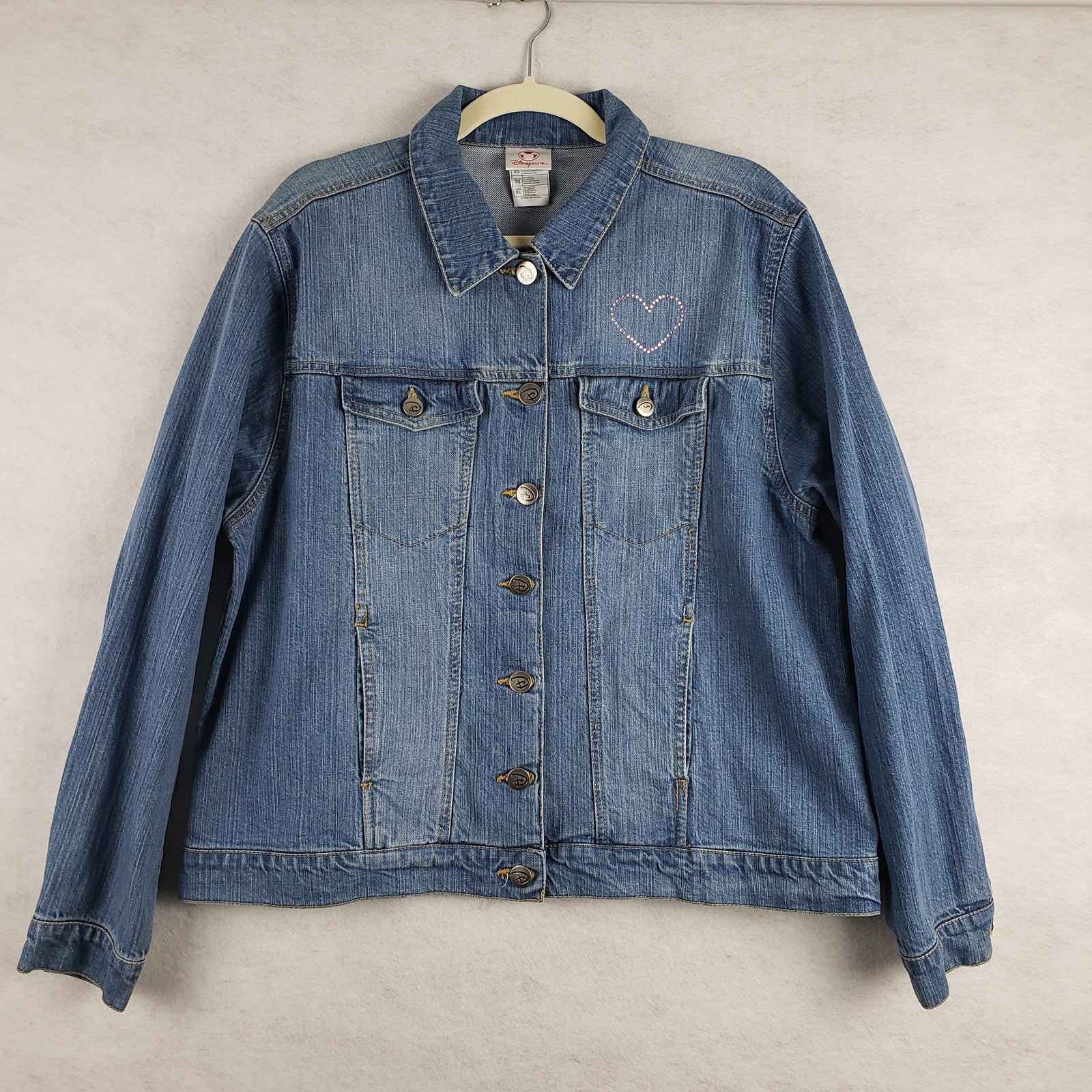 Vintage Disney Store Womens XL Minnie And Mickey Airbrush Jean Jacket Blue Denim