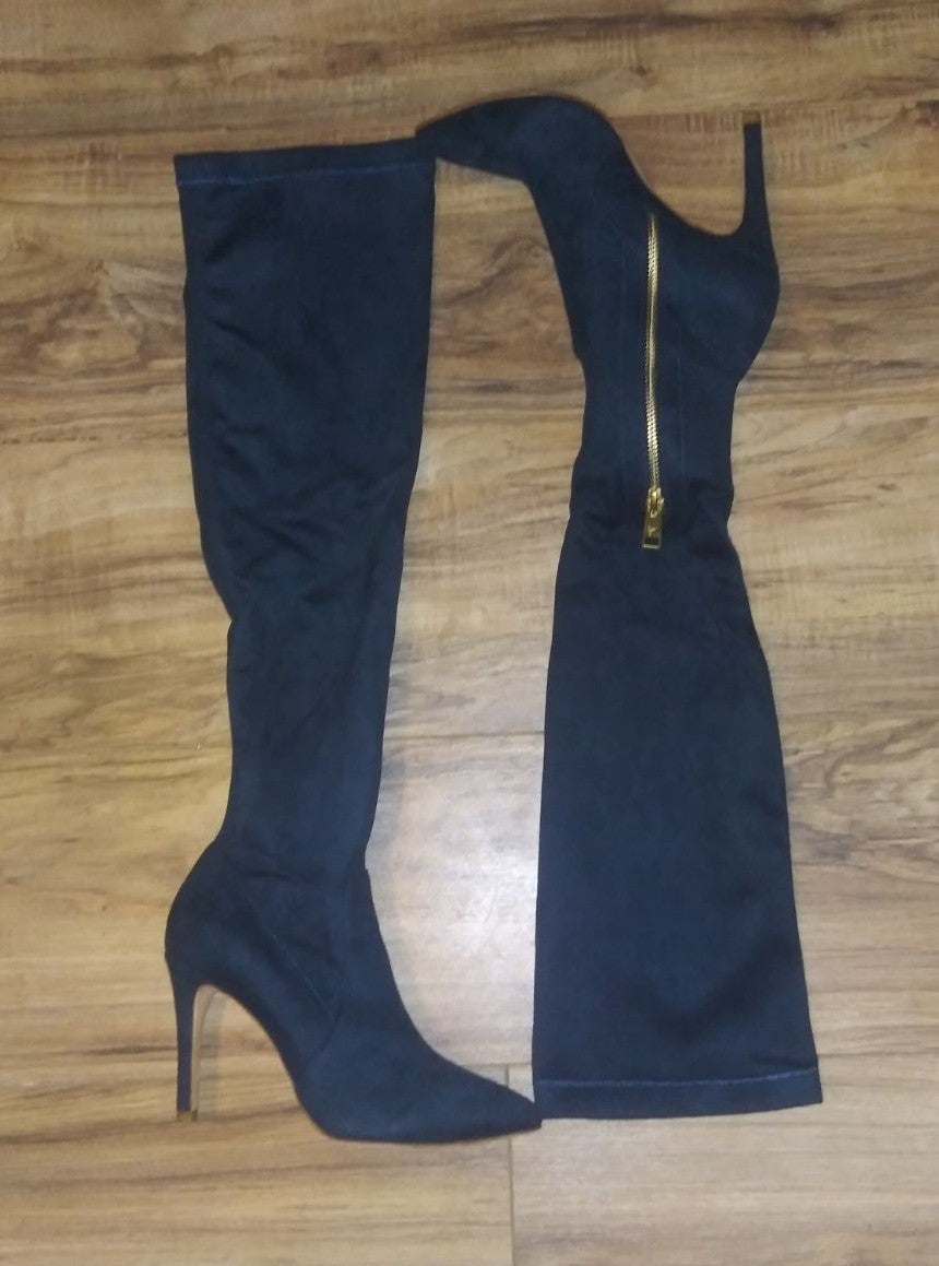 Joie Over Knee Suede 4 inch Stilettos SSS2029 GENUINE SUEDE Dark Peacock