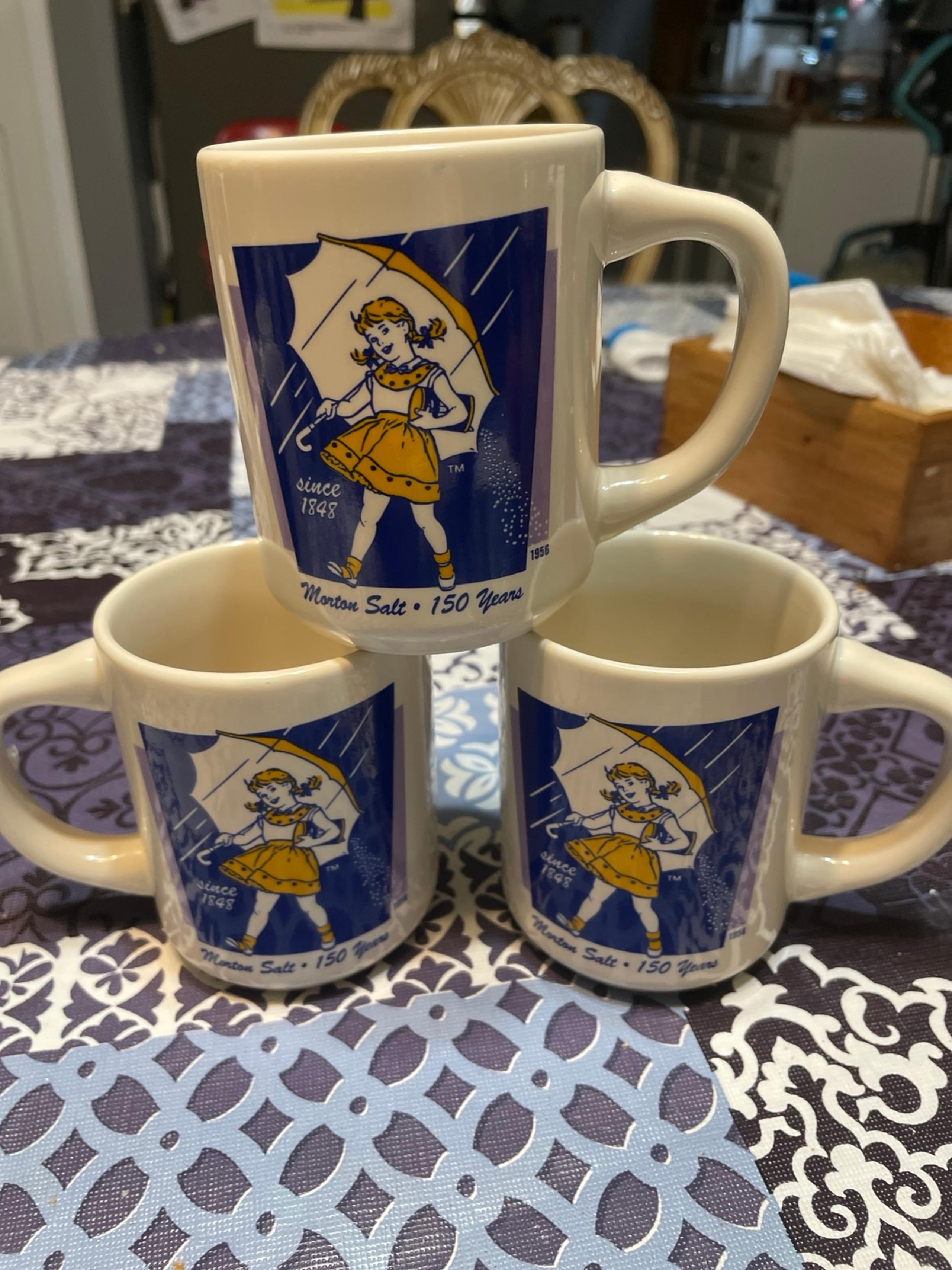 3Vintage When It Rains It POURS 1921-56 Morton's Salt Coffee Tea Cup Mug 10 oz.