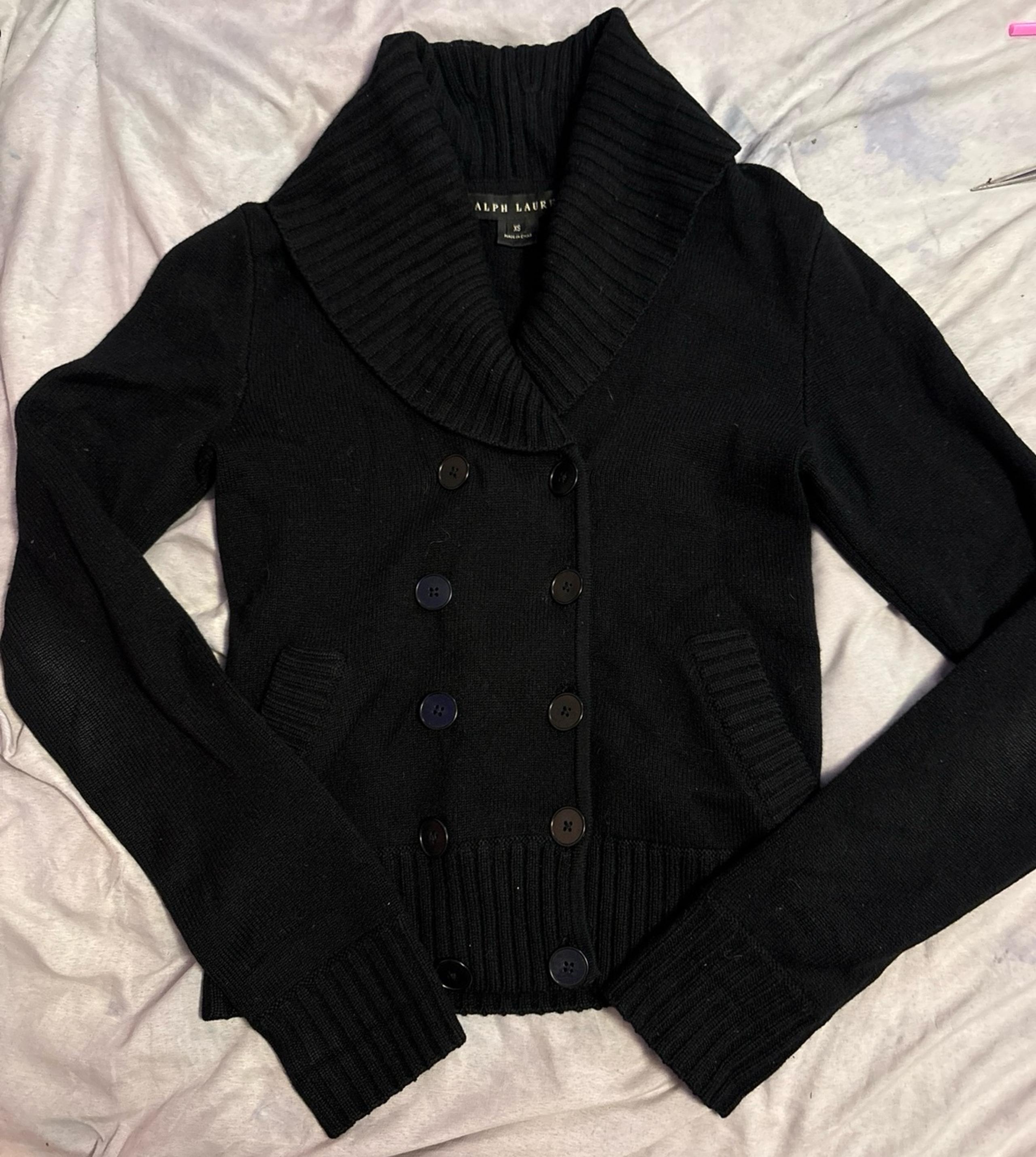 Ralph Lauren Women’s Black Knit Cashmere Shawl Collar Cardigan Sweater, XS
