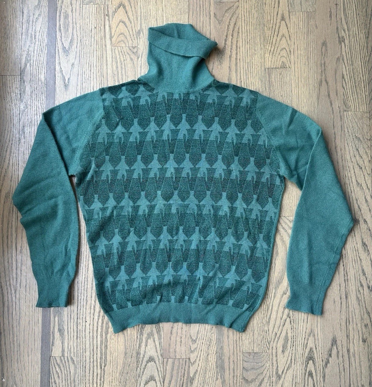 VTG Pringle of Scotland Cashmere Cardigan Turtleneck Sweater Green Geometric