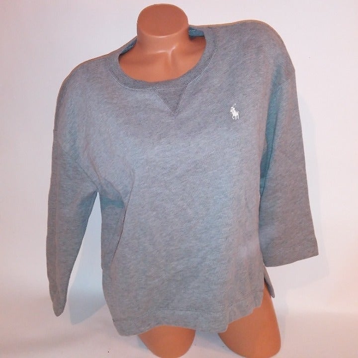 POLO Ralph Lauren Sweater Small Gray Solid 3/4 Sleeve Women Bust 22" Length 22.5