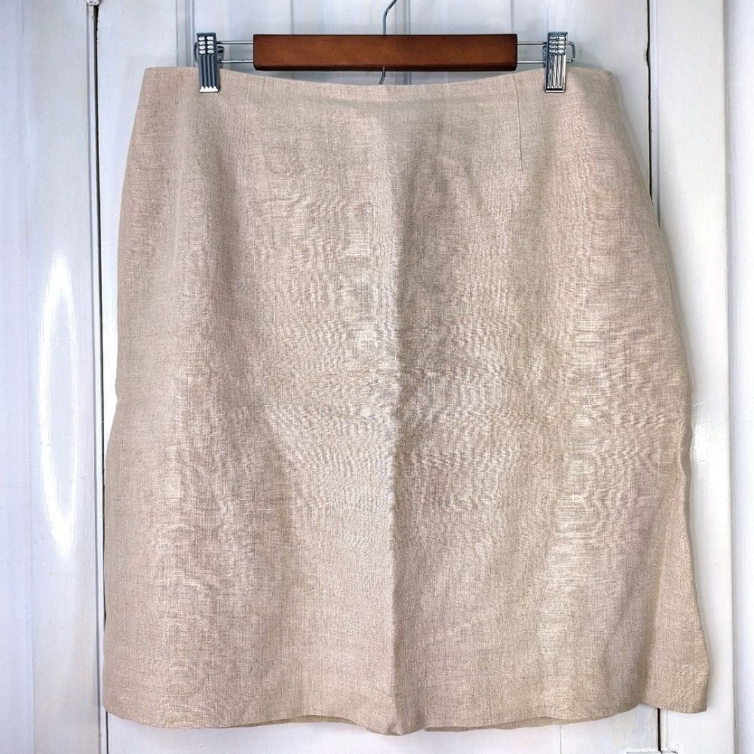 Rafaella 100% Linen Tan Knee Length Skirt Sz 16