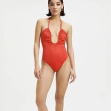 Good American Leilani Halter Neck One Piece Swimsuit in Bright Red Medium NEW
