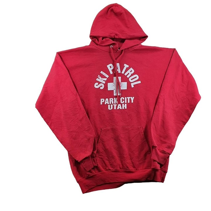 Park City Utah Ski Patrol Hoodie - Red, Adult, Cotton - Perfect for Outdoor Love