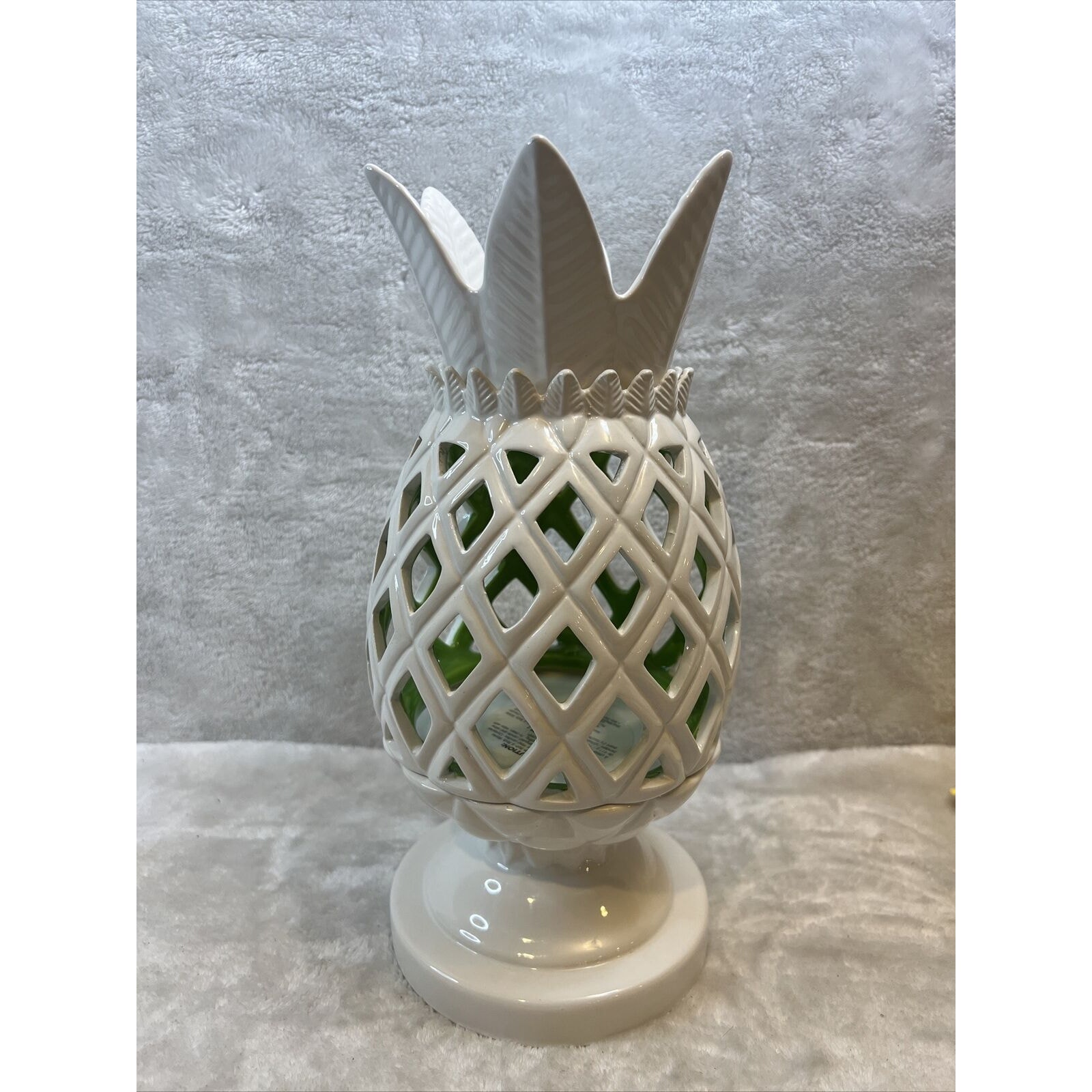 Retired Bath Body Works 2010 Pineapple 3 Wick Candle Holder Green Inside! EUC!