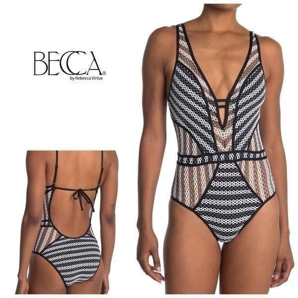 New. BECCA mesh plunge neck swimsuit. Normally 118