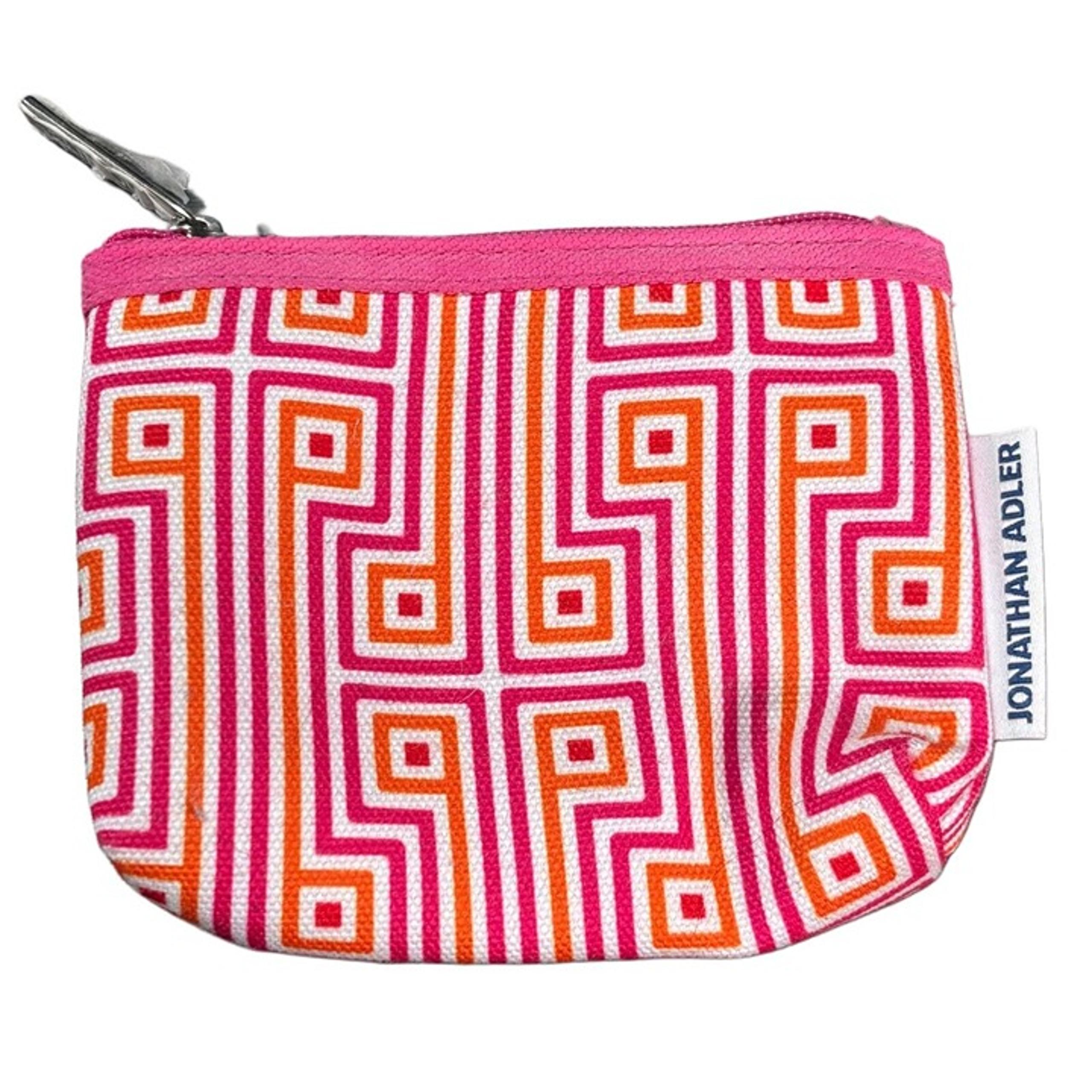 Jonathan Adler Maze Small Coin Purse Makeup Bag Cosmetics Pouch Pink Orange Geo