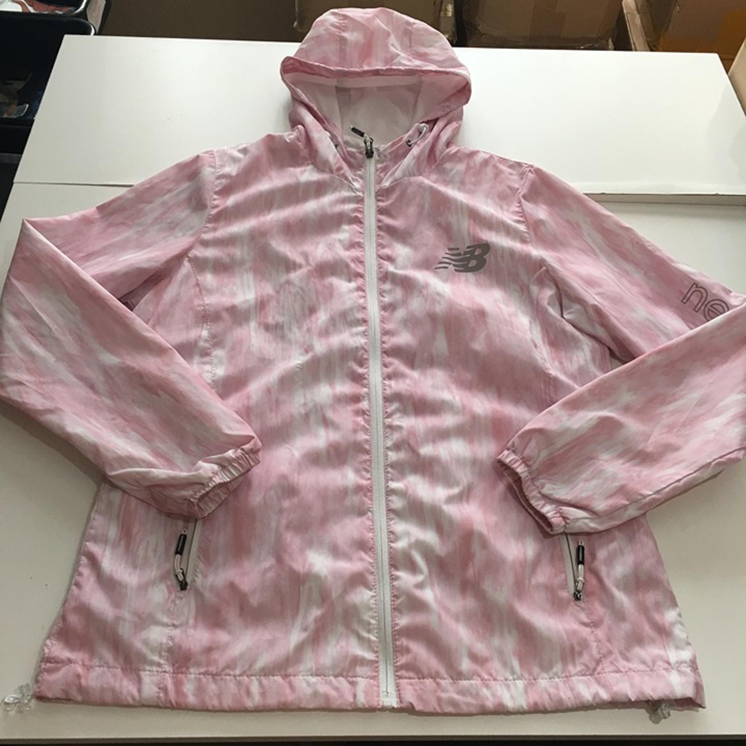 New Balance Womens Medium Windbreaker Rain Jacket Full Zip Pink Mesh Lined