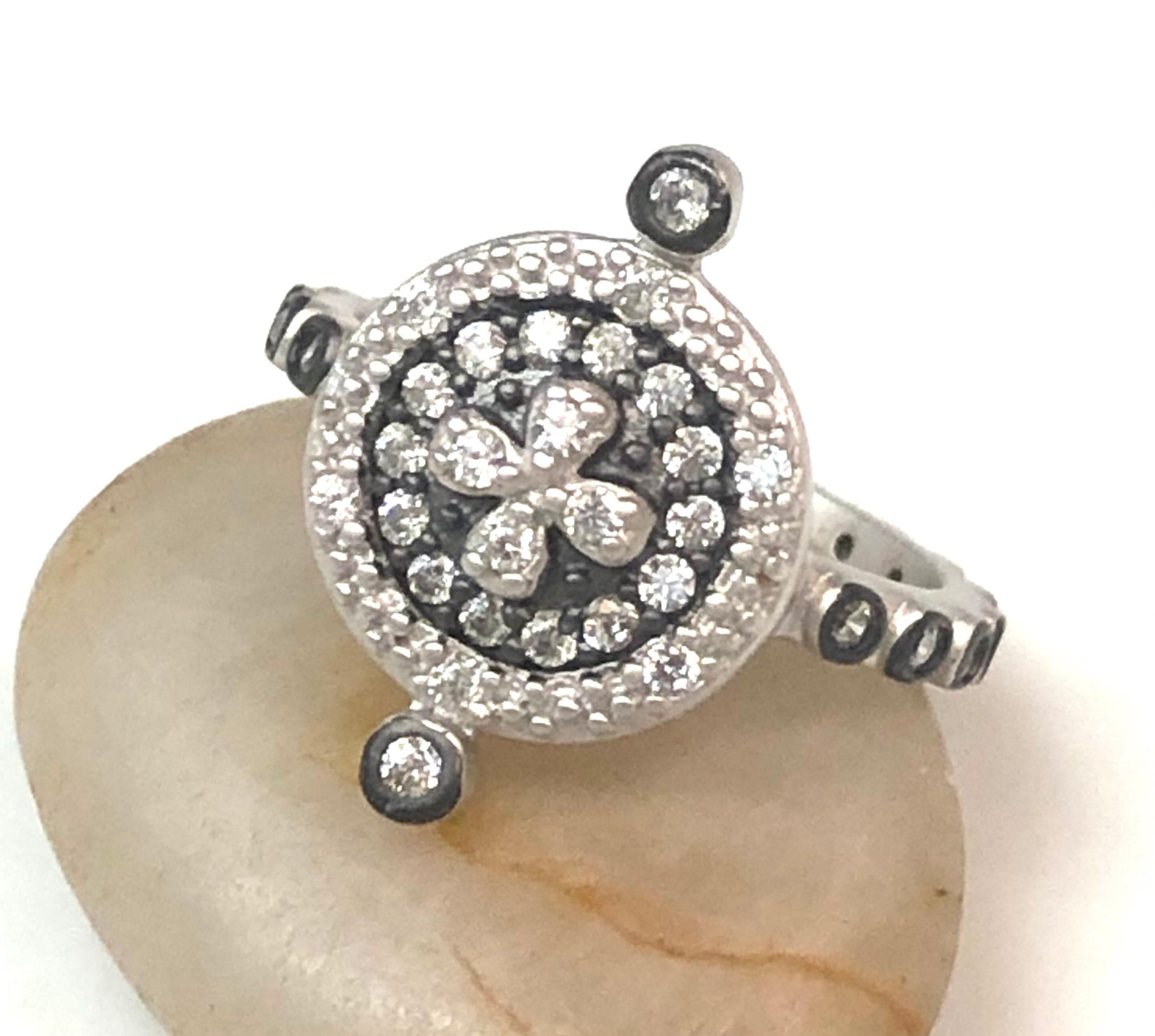 Freida Rothman Industrial Finish CZ 4-Points Sterling Silver Cocktail Ring