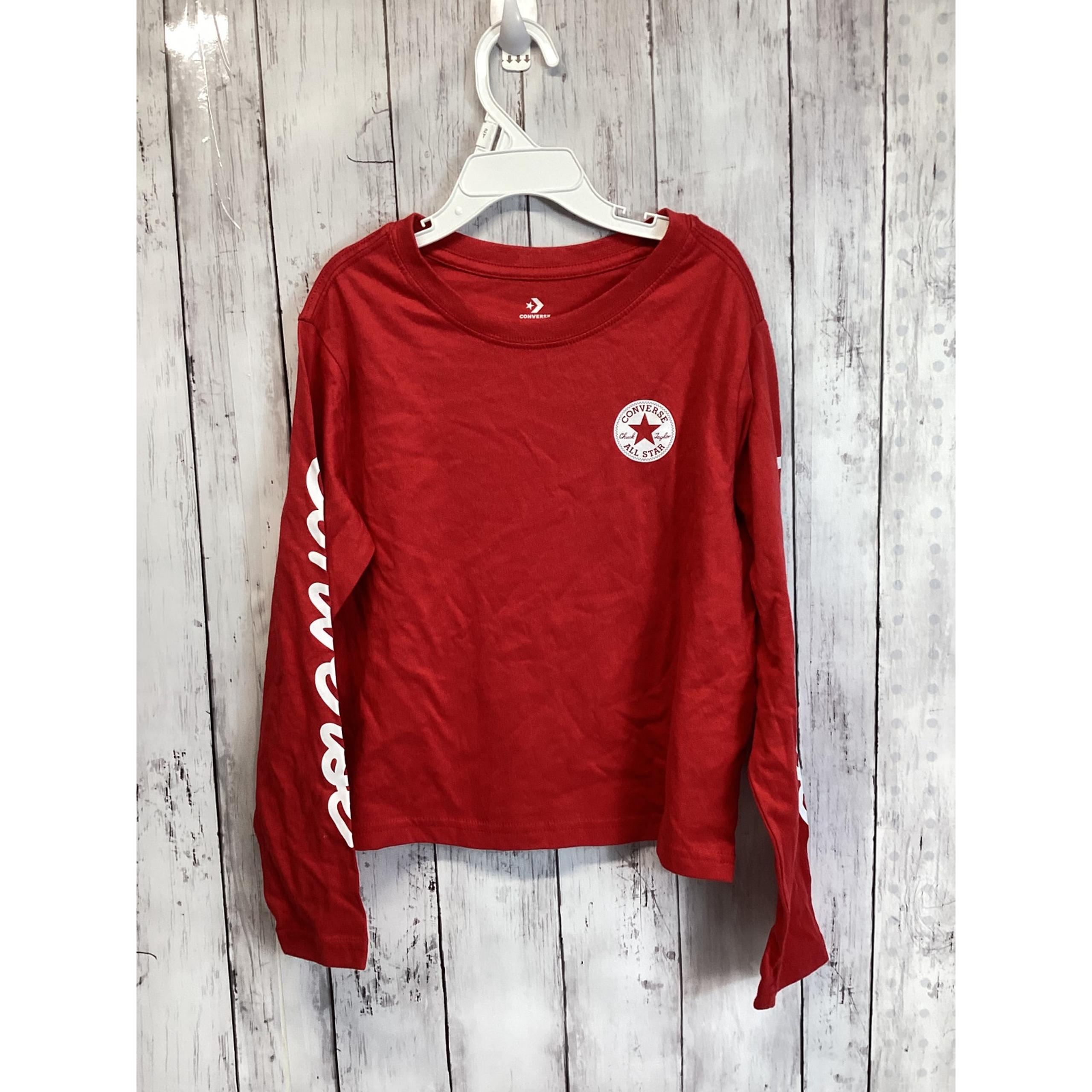 Unisex T-Shirt Small Red Script Boxy Crew Neck Long Sleeve Outerwear - Converse