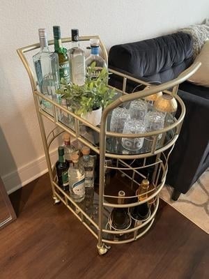 Modern Elegant Gold Metal Serving Bar Cart, GOLD