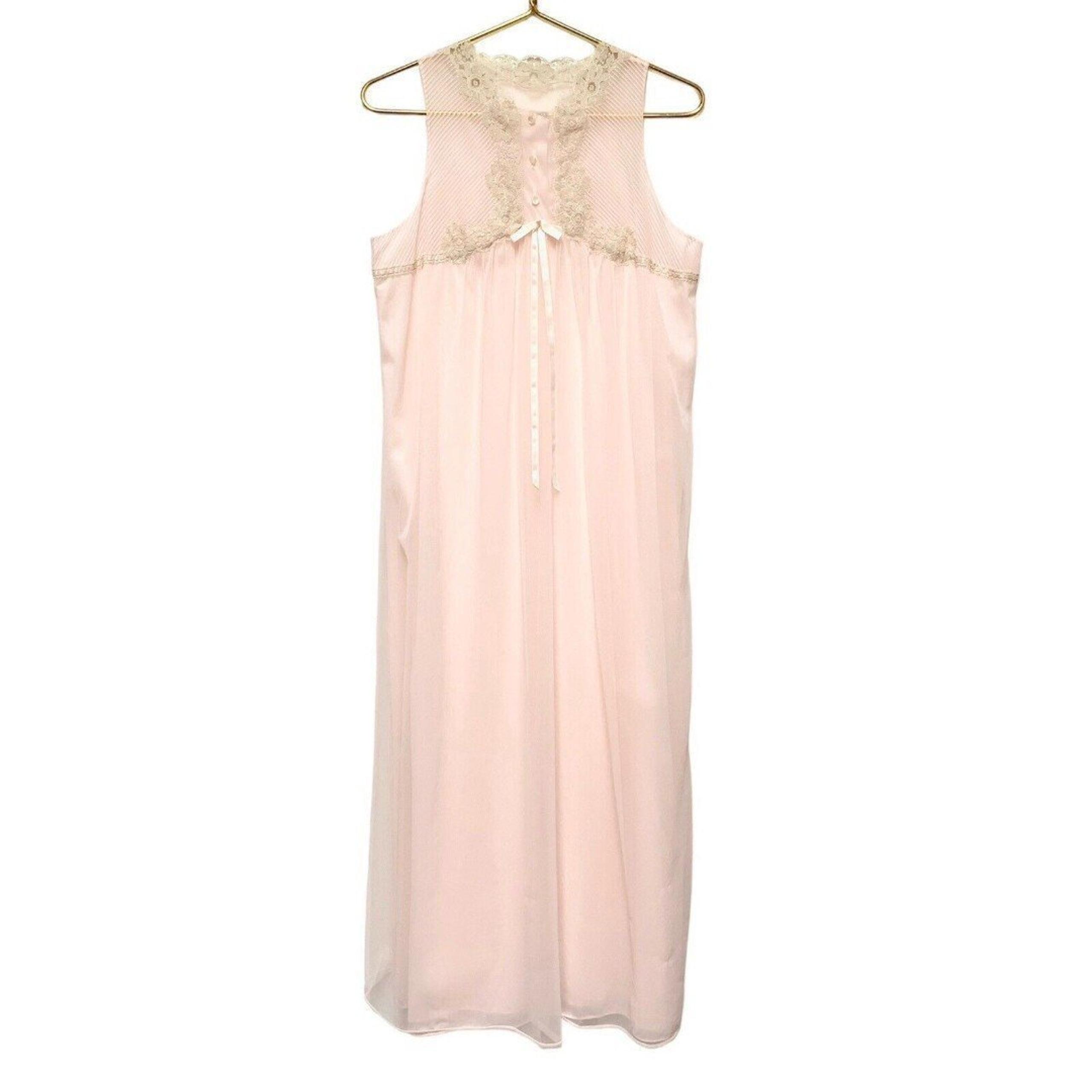 Vintage Gossard Artemis Long Nightgown Pink Size Medium Chiffon Nylon Lace Sheer