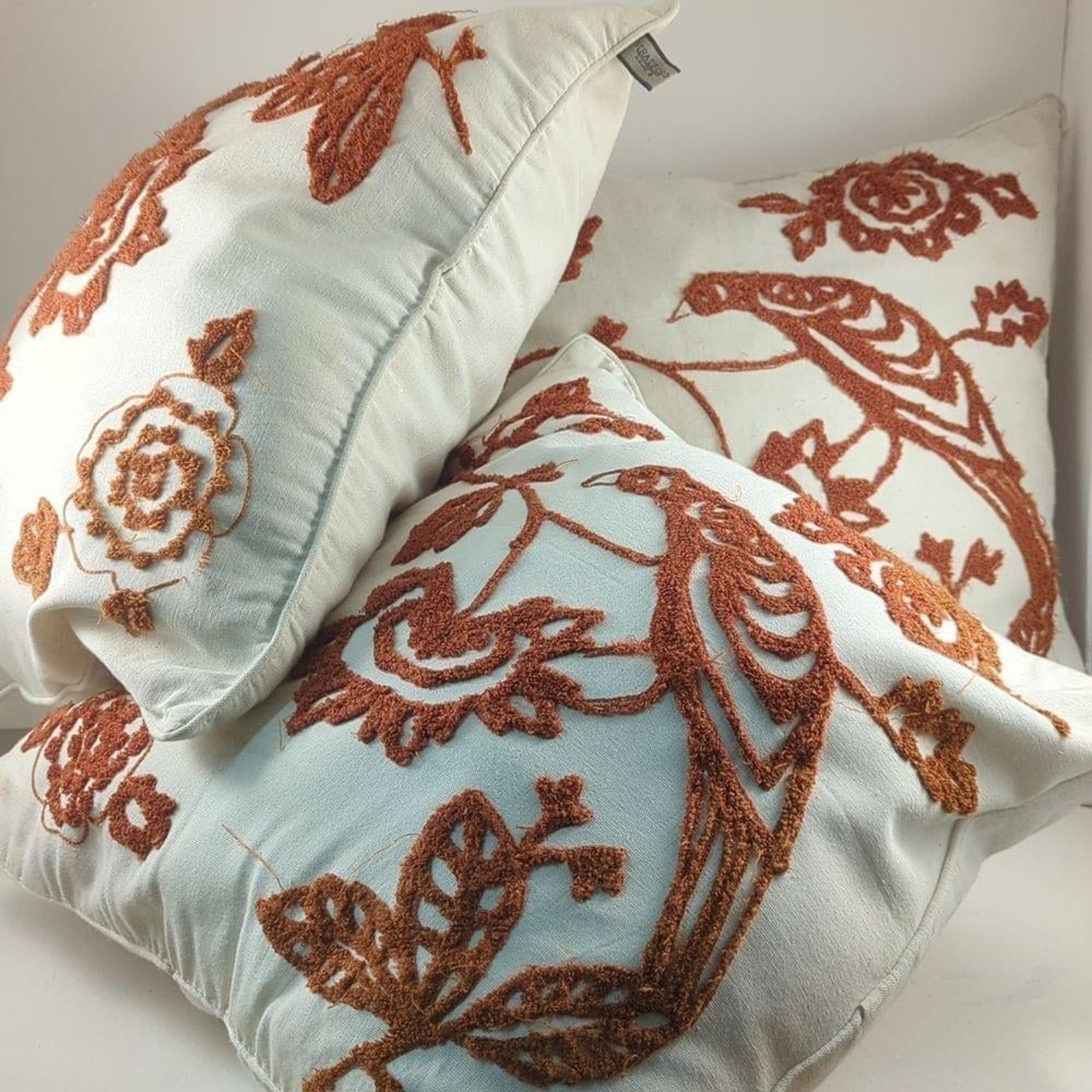 Set of three(3) large 18" square pillows with embroidery detail