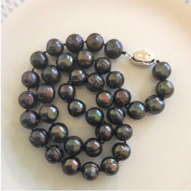 11mm Iridescent Tahitian Pearl strand Natural Raw Baroque Pearl Necklace 18” 925