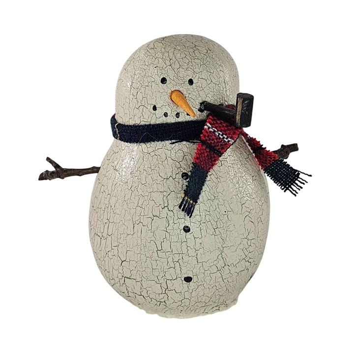 Vintage Natalie Silitch Folk Art Snowman Figurine Plaid Scarf Pipe