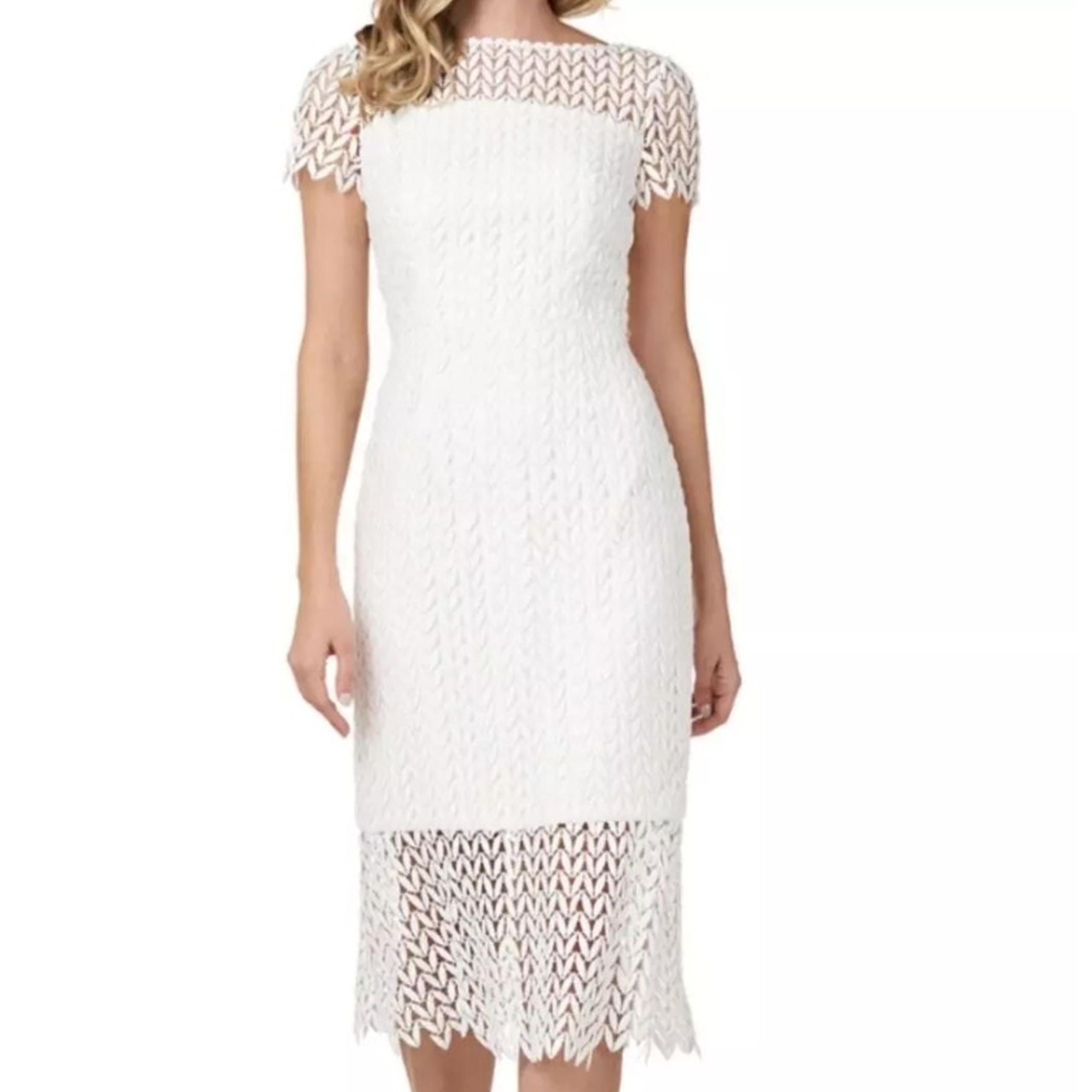 KAY UNGER Tatum Floral Lace Dress White Textured Midi Cocktail Women's 4