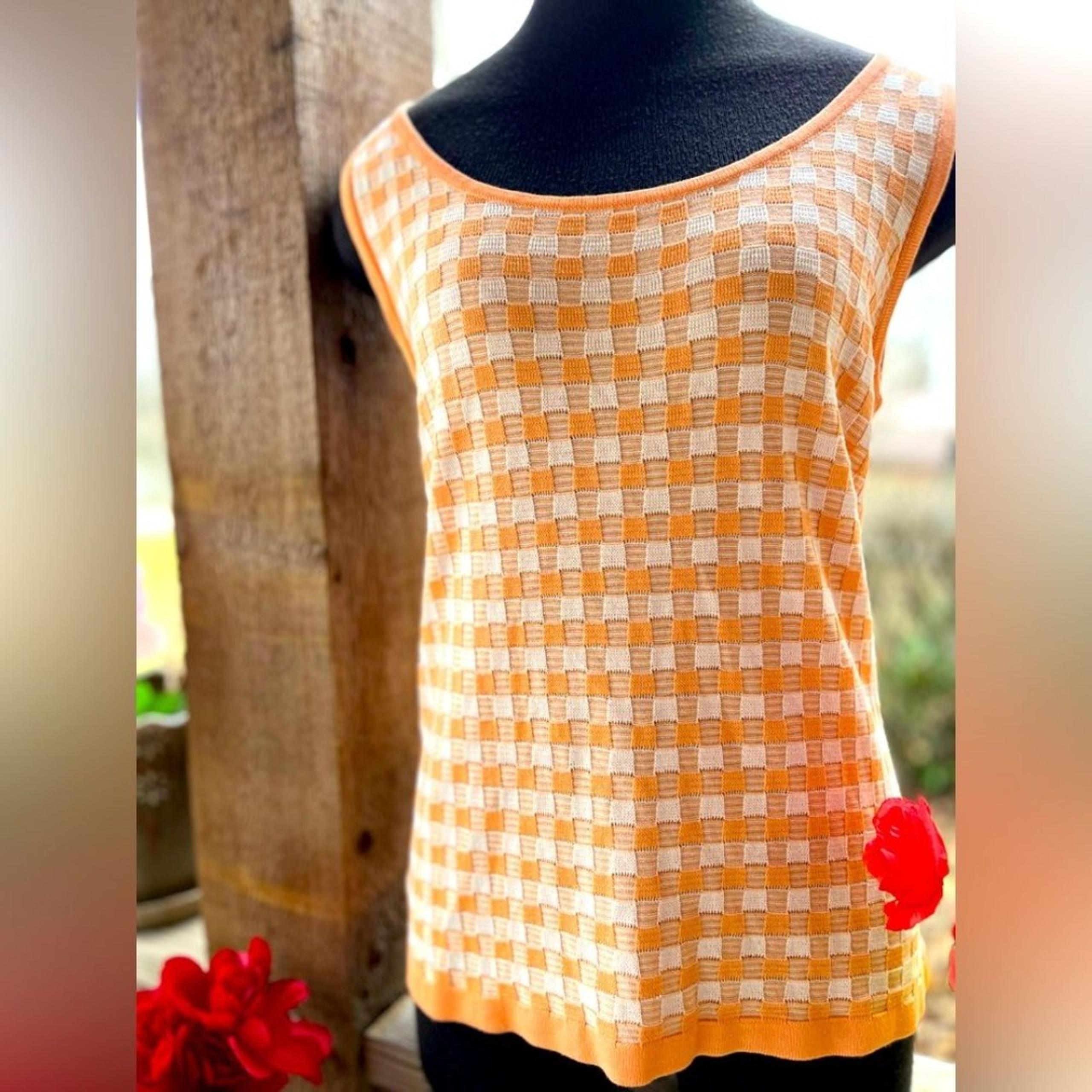Jones New York Collection Orange Sherbet & White Print Soft Sleeveless Knit Top