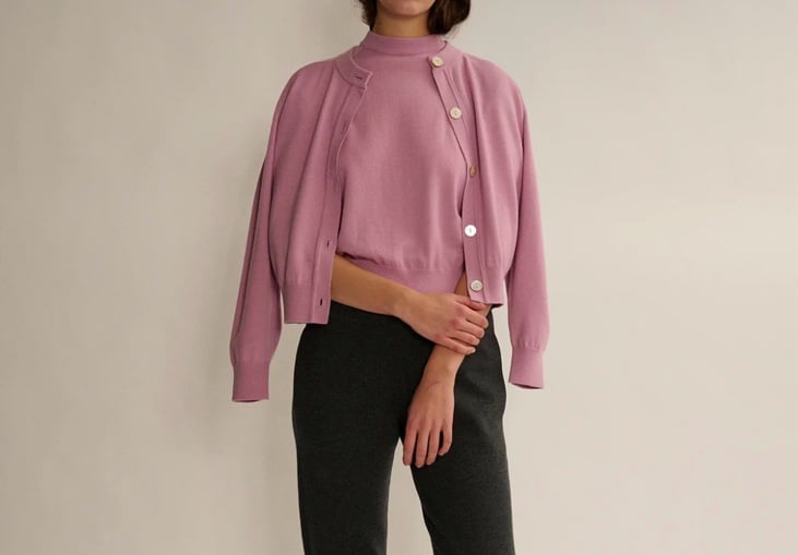 DEMYLEE New York 100% Cashmere Size M Sweater Cardigan V-Neck Dusty Pink