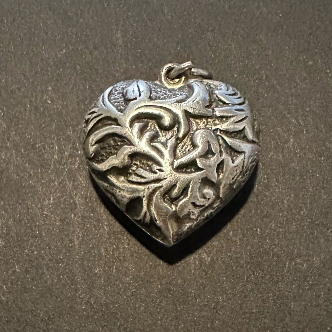 Vintage Sterling Silver Large Puffy Heart Pendant or Charm