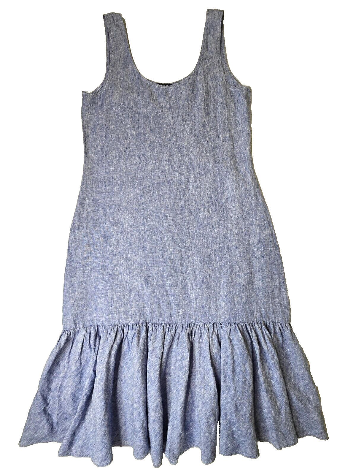 Polo Ralph Lauren Blue Chambray Linen Ruffle Tiered Dress Womens Large XS NWOT